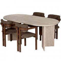 Dining Meridia (Set 5Pcs) 199NRD1116 180x90x75cm Travertine Beige-Brown