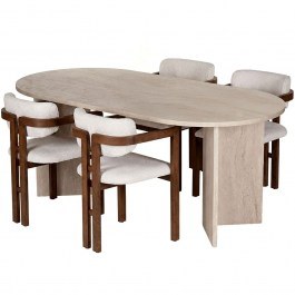 Dining Meridia (Set 5Pcs) 199NRD1117 180x90x75cm Travertine Beige-White BEIGE-WHITE