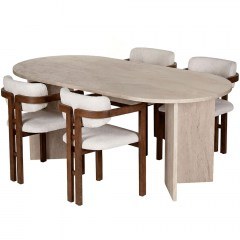 Dining Meridia (Set 5Pcs) 199NRD1117 180x90x75cm Travertine Beige-White