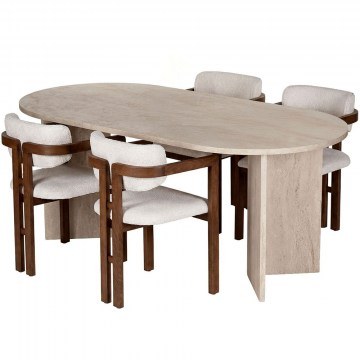 Dining Meridia (Set 5Pcs) 199NRD1117 180x90x75cm Travertine Beige-White