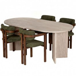 Dining Meridia (Set 5Pcs) 199NRD1118 180x90x75cm Travertine Beige-Green BEIGE-GREEN