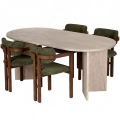 Dining Meridia (Set 5Pcs) 199NRD1118 180x90x75cm Travertine Beige-Green