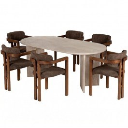 Dining Meridia (Set 7Pcs) 199NRD1115 180x90x75cm Travertine Beige-Brown BEIGE-BROWN