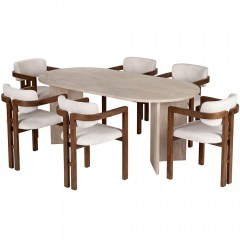 Dining Meridia (Set 7Pcs) 199NRD1114 180x90x75cm Travertine Beige-White
