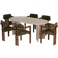 Dining Meridia (Set 7Pcs) 199NRD1113 180x90x75cm Travertine Beige-Green