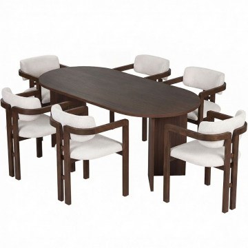 Τραπεζαρία Meridia (Σετ 7Τμχ) 266ARC1502 180x90x75cm Walnut-White