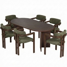 Dining Meridia (Set 7Pcs) 266ARC1501 180x90x75cm Walnut-Green WALNUT-GREEN