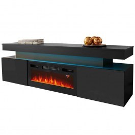 Έπιπλο Τηλεόρασης Με Φλόγα & Φως Led Glossa 162715599 190x41x59cm Black BLACK