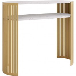 Κονσόλα Fikoli 163033259 100x30x86cm Marble Effect White-Gold WHITE-GOLD