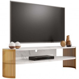Έπιπλο Τηλεόρασης Fikoli 162850869 140x40x40cm Marble Effect White-Gold WHITE-GOLD