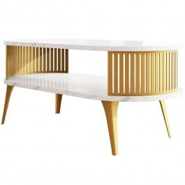 Coffee Table Fikoli II 162849479 100x50x44cm Marble Effect White-Gold WHITE-GOLD