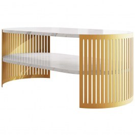 Coffee Table Fikoli I 162849619 100x50x40cm Marble Effect White-Gold WHITE-GOLD