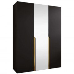 Ντουλάπα Τρίφυλλη Με Καθρέπτη Mila I 163087949 150x52x202cm Black-Gold