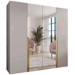 Ντουλάπα Τετράφυλλη Με Καθρέπτη Mila I 163088049 200x52x202cm Beige-Gold