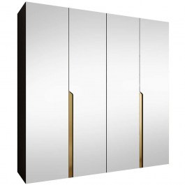 Ντουλάπα Τετράφυλλη Με Καθρέπτη Mila II 163088559 200x52x202cm Black-Gold BLACK