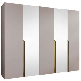Ντουλάπα Πεντάφυλλη Με Καθρέπτη Mila I 163088199 250x52x202cm Beige-Gold BEIGE-GOLD