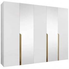 Ντουλάπα Πεντάφυλλη Με Καθρέπτη Mila I 163088159 250x52x202cm White-Gold WHITE-GOLD