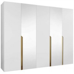 Ντουλάπα Πεντάφυλλη Με Καθρέπτη Mila I 163088159 250x52x202cm White-Gold