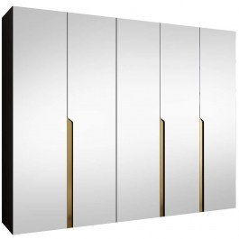 Ντουλάπα Πεντάφυλλη Με Καθρέπτη Mila II 163088629 250x52x202cm Black-Gold BLACK