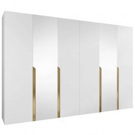 Six-Leaf Wardrobe With Mirror Mila I 163088309 300x52x202cm White-Gold WHITE-GOLD