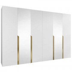 Six-Leaf Wardrobe With Mirror Mila I 163088309 300x52x202cm White-Gold
