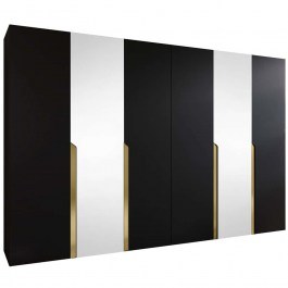 Six-Leaf Wardrobe With Mirror Mila I 163088289 300x52x202cm Black-Gold BLACK-GOLD