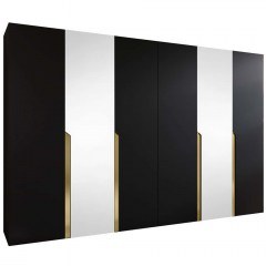 Six-Leaf Wardrobe With Mirror Mila I 163088289 300x52x202cm Black-Gold