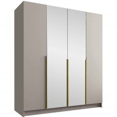 Ντουλάπα Τετράφυλλη Με Καθρέπτη Santi II 162786119 200x58x215cm Grey-Gold