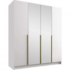 Ντουλάπα Τετράφυλλη Με Καθρέπτη Santi II 162786079 200x58x215cm White-Gold
