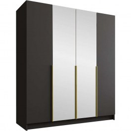 Ντουλάπα Τετράφυλλη Με Καθρέπτη Santi II 162786099 200x58x215cm Black-Gold BLACK