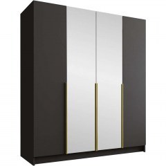 Ντουλάπα Τετράφυλλη Με Καθρέπτη Santi II 162786099 200x58x215cm Black-Gold