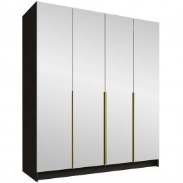 Ντουλάπα Τετράφυλλη Με Καθρέπτη Santi III 162786199 200x58x215cm Black-Gold BLACK