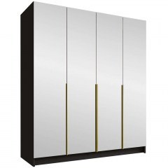 Ντουλάπα Τετράφυλλη Με Καθρέπτη Santi III 162786199 200x58x215cm Black-Gold