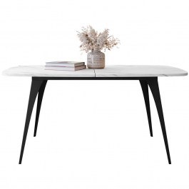 Extendable Table Aura 162797559 160/198x90x76cm Marble Effect White-Black WHITE