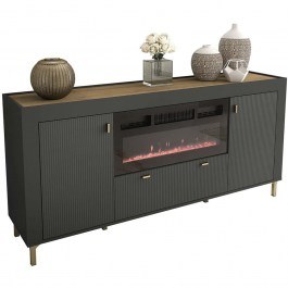 Μπουφές Με Ηλεκτρικό Τζάκι Mossa Long Plus 162788599 177x40x84cm Black BLACK