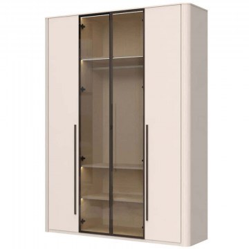 Four-Leaf Wardrobe With Led Light Dutchess Glass 162905609 198x56x225cm Beige-Brown