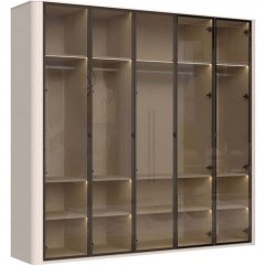 Five-Leaf Wardrobe With Led Light Dutchess Glass 162905629 243x56x225cm Beige-Brown