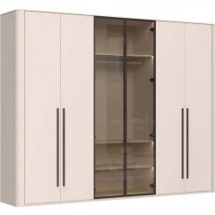 Six-Leaf Wardrobe With Led Light Dutchess Glass 162906089 288x56x225cm Beige-Brown