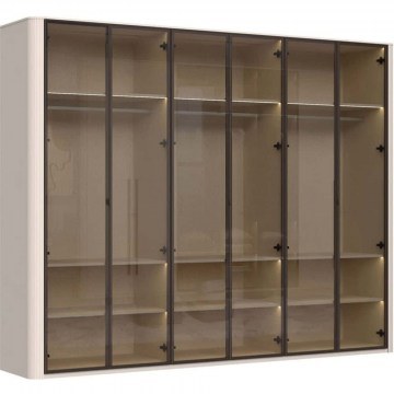 Ντουλάπα Εξάφυλλη Με Φως Led Dutchess Glass 162905939 288x56x225cm Beige-Brown