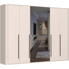 Six-Leaf Wardrobe With Mirror & Led Light Dutchess 162905969 288x56x225cm Beige