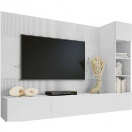 TV Composition Deromi 162783889 220x38x150cm Marble Effect White WHITE