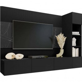 TV Composition Deromi 162783899 220x38x150cm Marble Effect Black BLACK