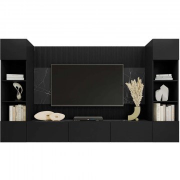 TV Composition Deromi Plus 162783929 260x38x150cm Marble Effect Black