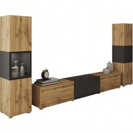TV Composition With Led Light Berlin III 163054439 180x33x132cm Natural-Black NATURAL