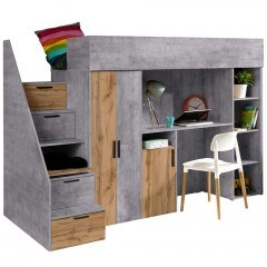 Κρεβάτι Κουκέτα Konkret XIV (Για Στρώμα 90x200cm) 162608269 247x120x165cm Natural-Grey