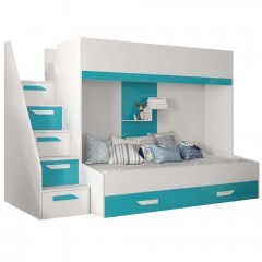 Bunk Bed Party XVI (For Mattresses 90x200/90x195cm) 162600499 247x135x165cm White-Turquoise