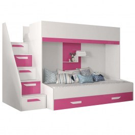 Κρεβάτι Κουκέτα Party XVI (Για Στρώματα 90x200/90x195cm) 162600469 247x135x165cm White-Pink WHITE-PINK