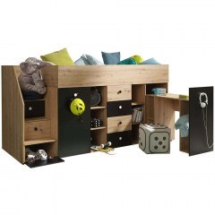 Bunk Bed With Mattress Smart III (90x200cm) 162608049 248,5x93x123cm Natural-Black