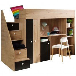 Κρεβάτι Κουκέτα Smart XIV (Για Στρώμα 90x200cm) 162608099 247x120x165cm Natural-Black NATURAL-BLACK