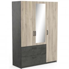 Ντουλάπα Τρίφυλλη Με Καθρέπτη Coben 162316399 133,5x51,4x191,5cm Oak-Grey